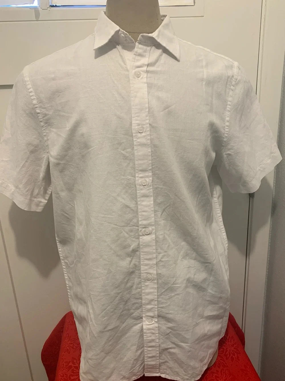 Banana Republic White Short-Sleeve Linen Button-Down size L/G